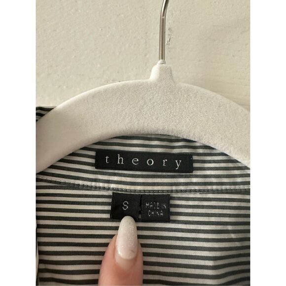 Theory dark grey and white stripped Straight Shirt in Cotton size S - Picture 6 of 12